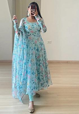 Multicolor Printed Georgette Ethnic Gown