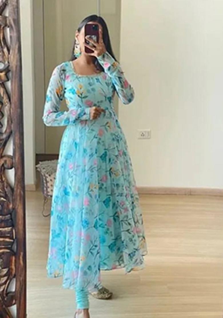 Multicolor Printed Georgette Ethnic Gown - Indya