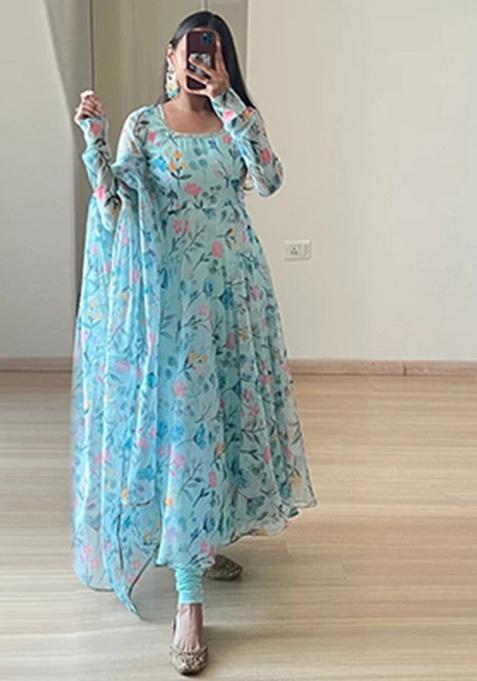 Multicolor Printed Georgette Ethnic Gown