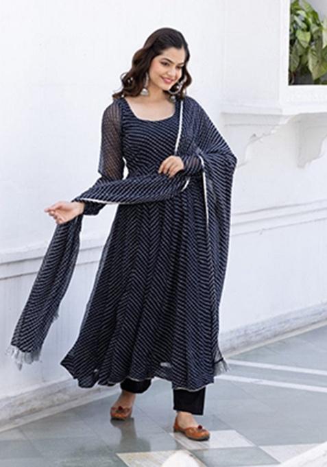 Black Printed Georgette Ethnic Gown