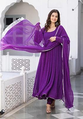 Purple Printed Georgette Ethnic Gown