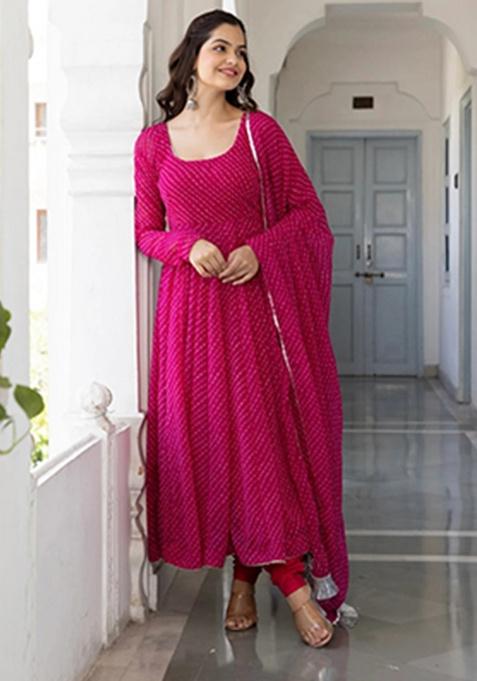 Pink Printed Georgette Ethnic Gown