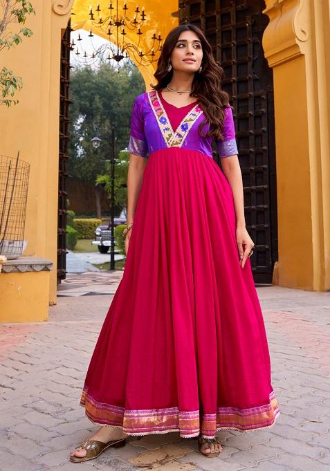 Pink Weaving Work Silk Gown