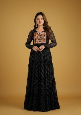 Black Motif Georgette Gown