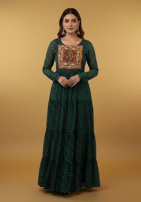 Green Motif Georgette Gown