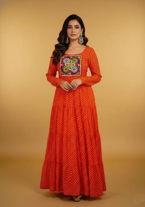 Orange Motif Georgette Gown
