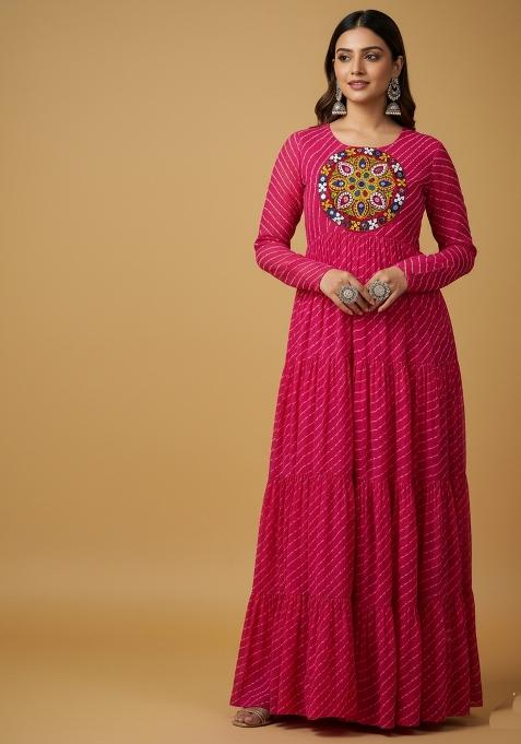 Pink Motif Georgette Gown