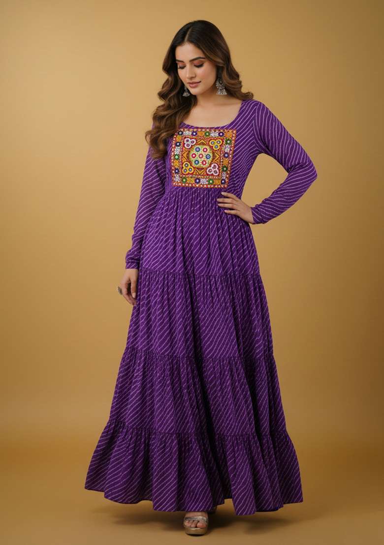 Purple Motif Georgette Gown - Indya