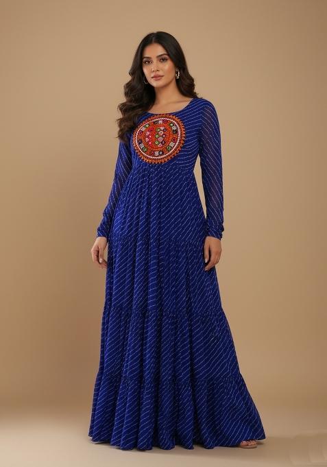 Navy Blue Motif Georgette Gown