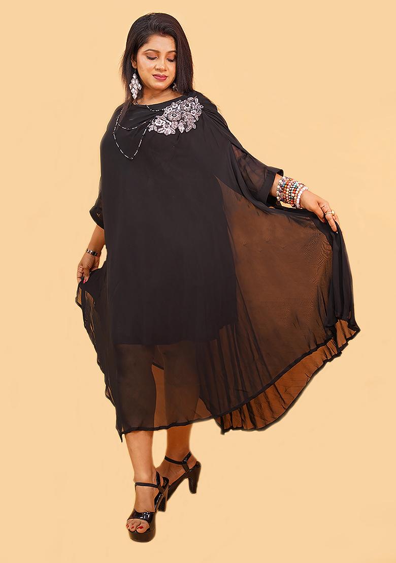 Black Embroidered Georgette Dress - Indya