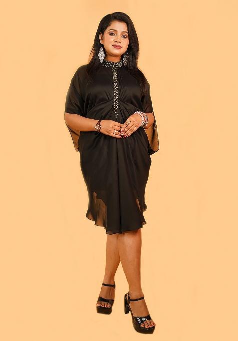 Black Embroidered Organza Dress