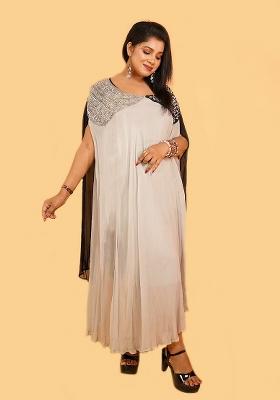 Off White And Black Plain Georgette Dress