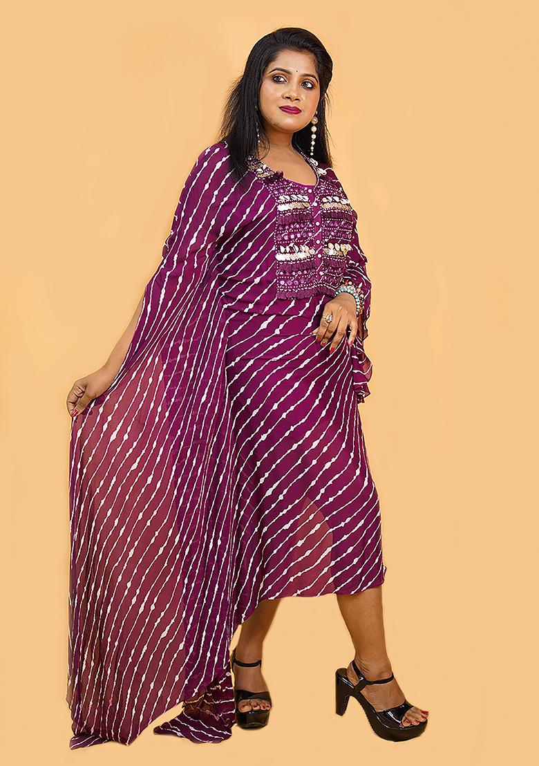 Magenta Embellished Chiffon Dress - Indya