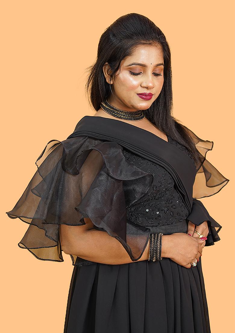 Black Embellished Georgette Dress - Indya