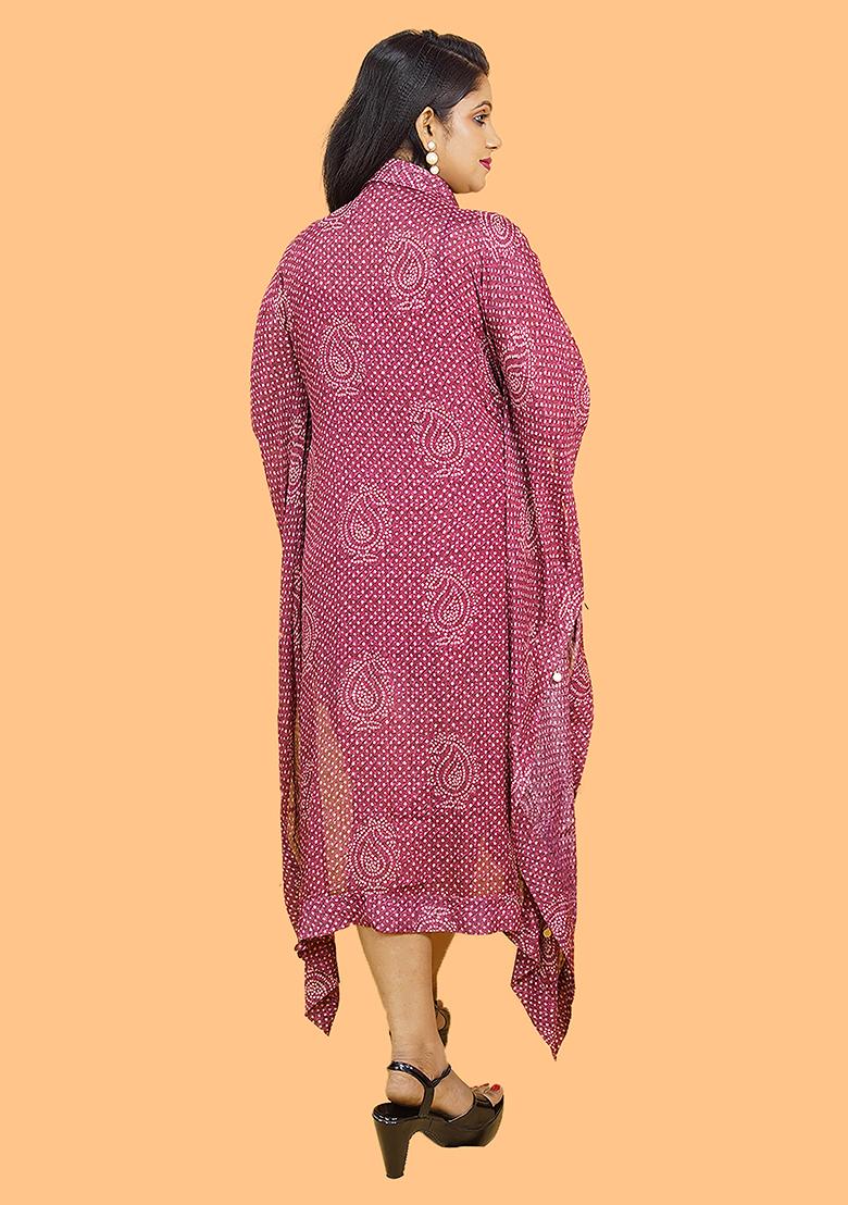 Magenta Printed Chiffon Dress - Indya