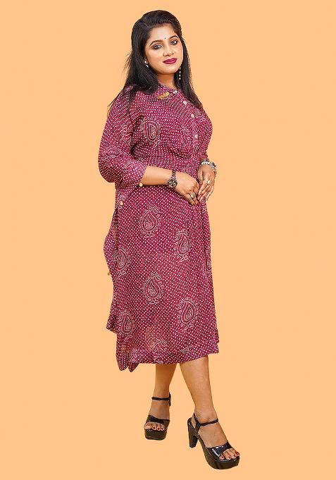 Magenta Printed Chiffon Dress