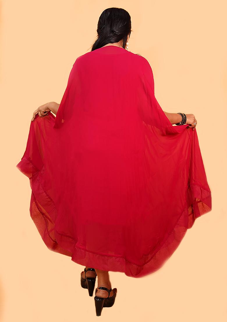 Pink Embroidered Georgette Dress - Indya