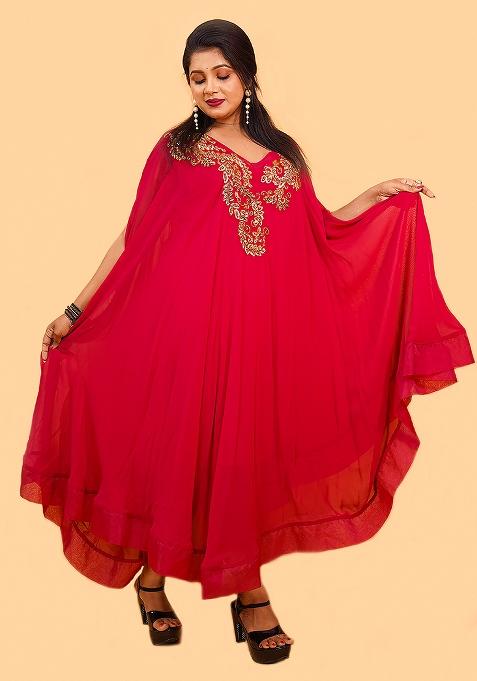 Pink Embroidered Georgette Dress