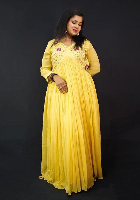 Yellow Embroidered Georgette Gown