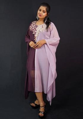 Pink And Purple Embellished Georgette Dress