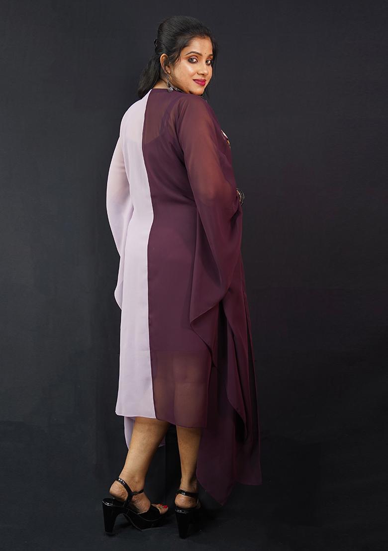 Pink And Purple Embellished Georgette Dress - Indya