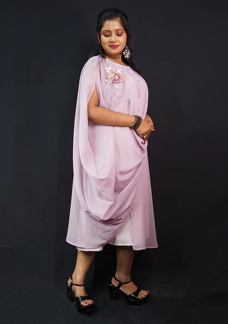 Pink Plain Georgette Dress - Indya