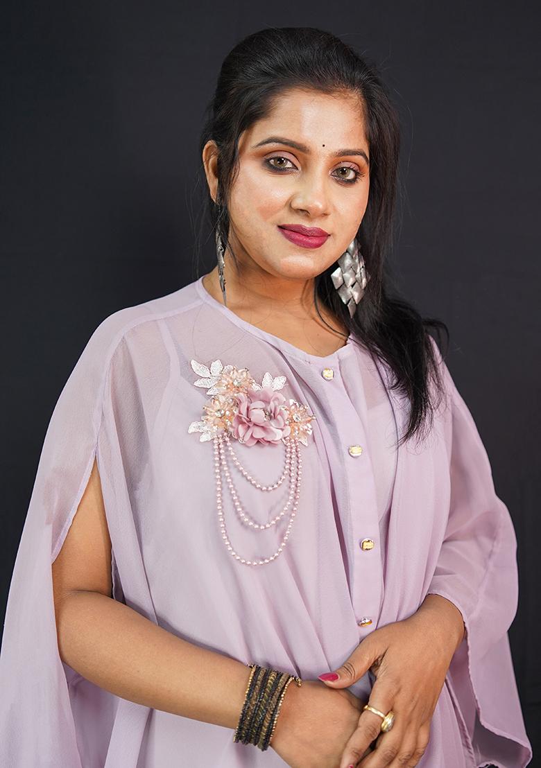 Pink Plain Georgette Dress - Indya