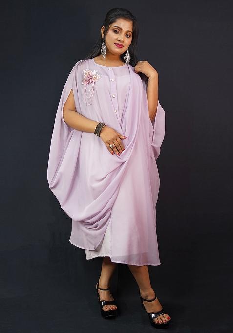 Pink Plain Georgette Dress