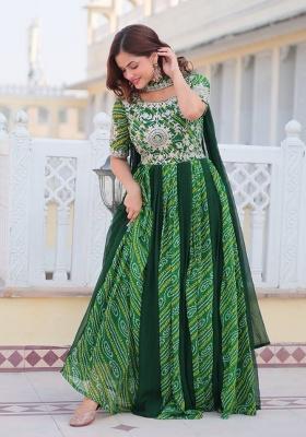 Multicolor Embroidery Georgette Gown With Dupatta