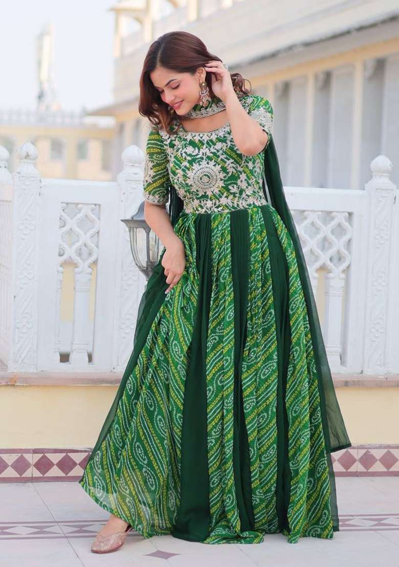 Multicolor Bandhani Georgette Anarkali Set - Indya