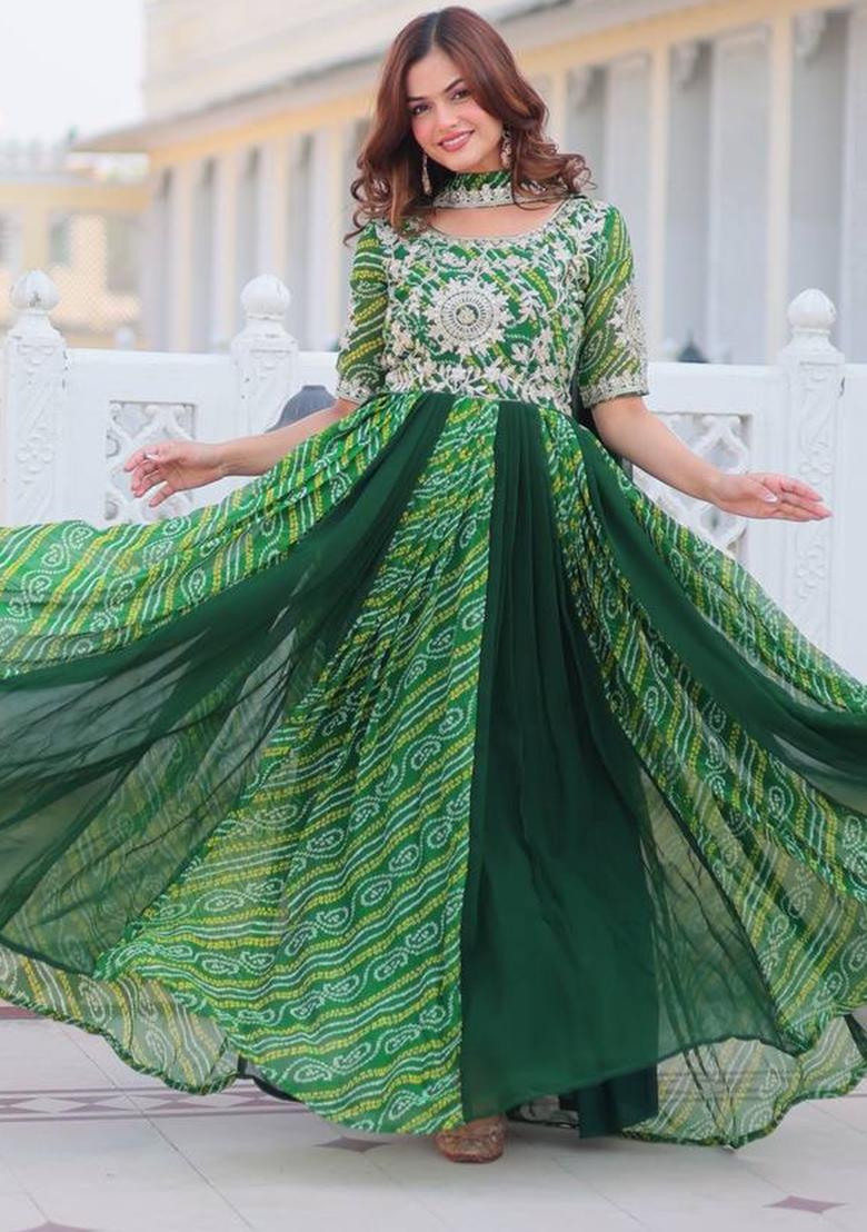 Multicolor Embroidery Georgette Gown With Dupatta - Indya