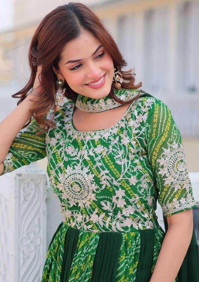 Multicolor Bandhani Georgette Anarkali Set - Indya