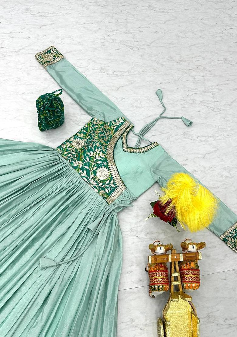 Sky Blue Gotta Patti Work Chinon Gown - Indya