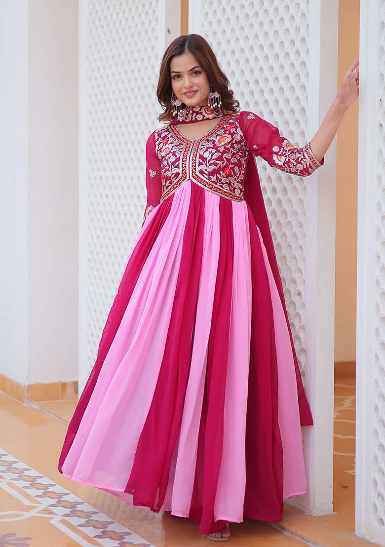 Multicolor Embroidered Georgette Anarkali Set - Indya