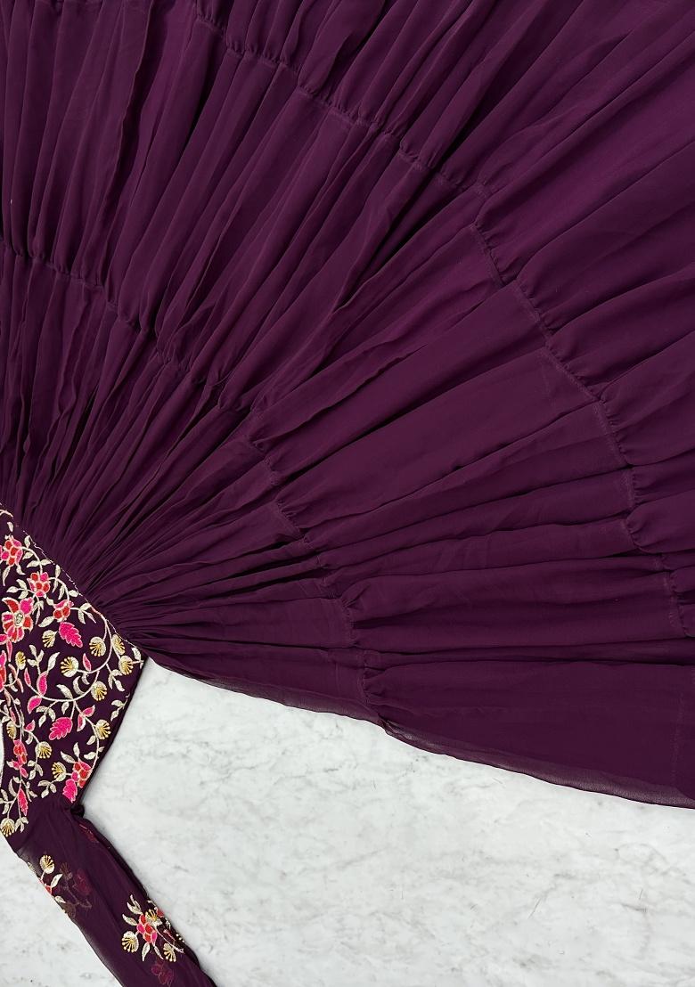 Wine Sequence Georgette Gown - Indya