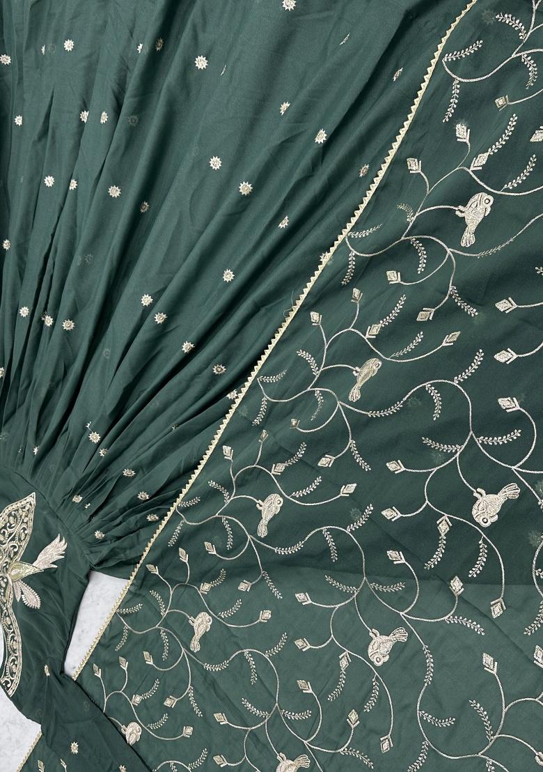 Dark Rama Green Embroidery Georgette Gown With Dupatta - Indya