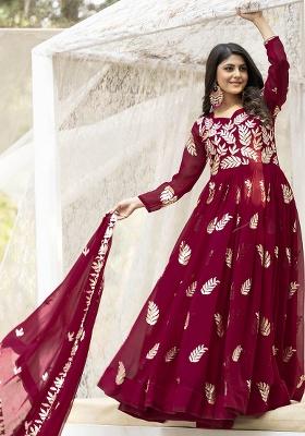 Pink Sequence Thread Work Georgette Gown With Dupatta