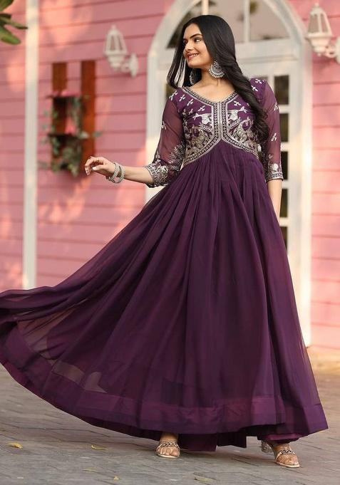 Wine Sequence Work Georgette Gown