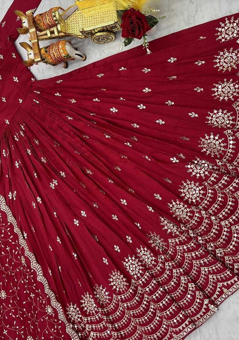 Maroon Embroidery Silk Gown With Dupatta - Indya