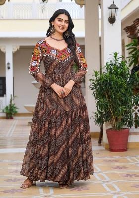 Multicolor Gamthi Work Georgette Gown