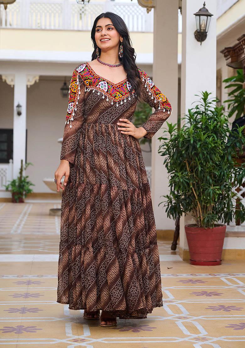 Multicolor Gamthi Work Georgette Gown - Indya
