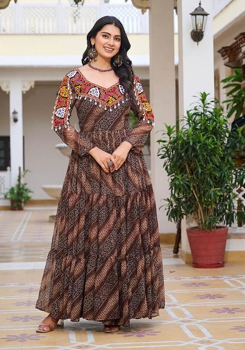 Multicolor Gamthi Work Georgette Gown