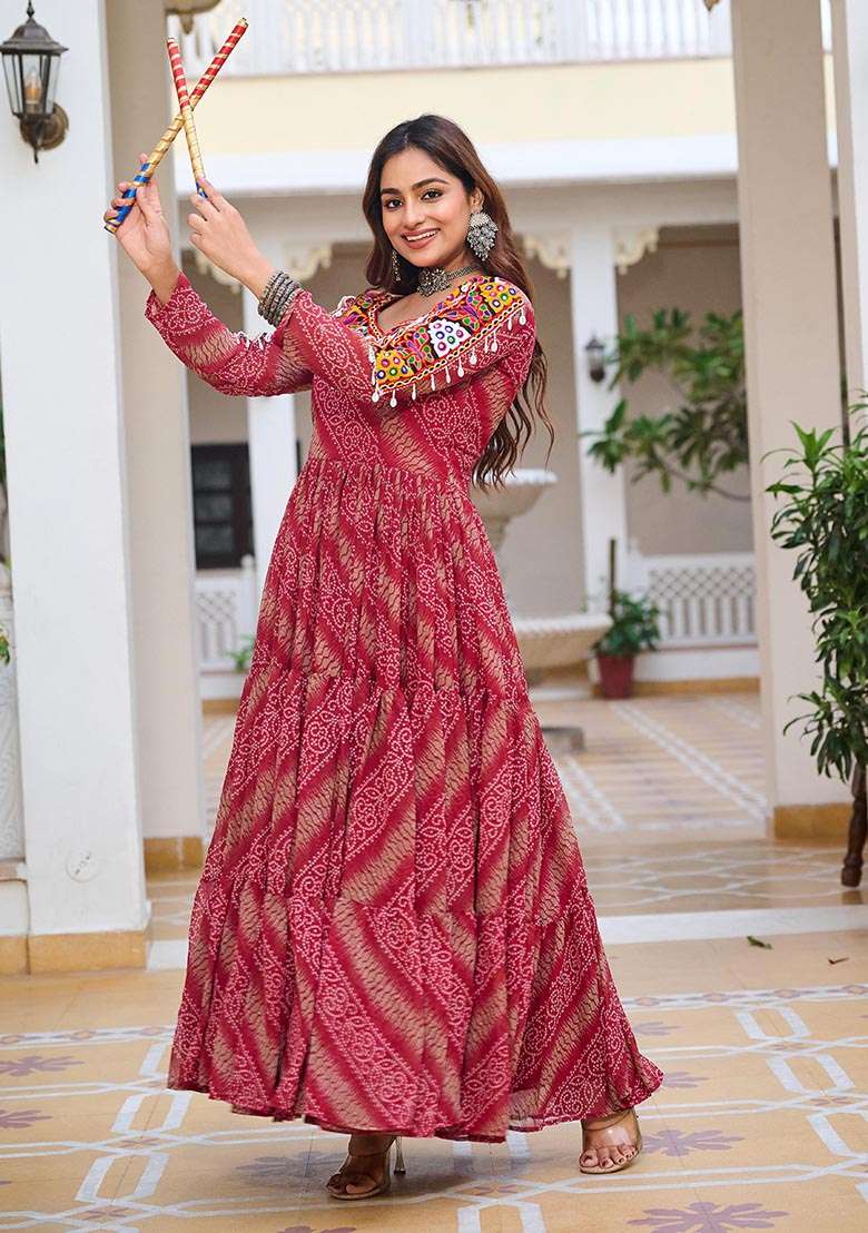 Multicolor Bandhani Georgette Anarkali - Indya
