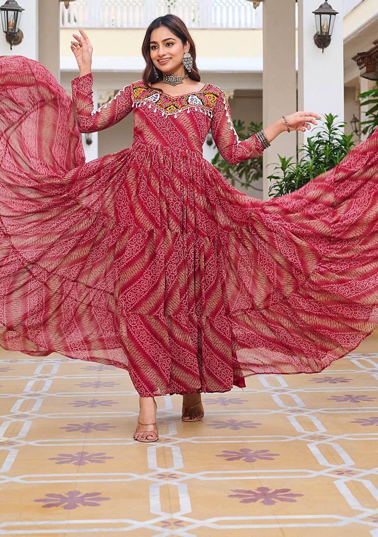 Multicolor Gamthi Work Georgette Gown - Indya