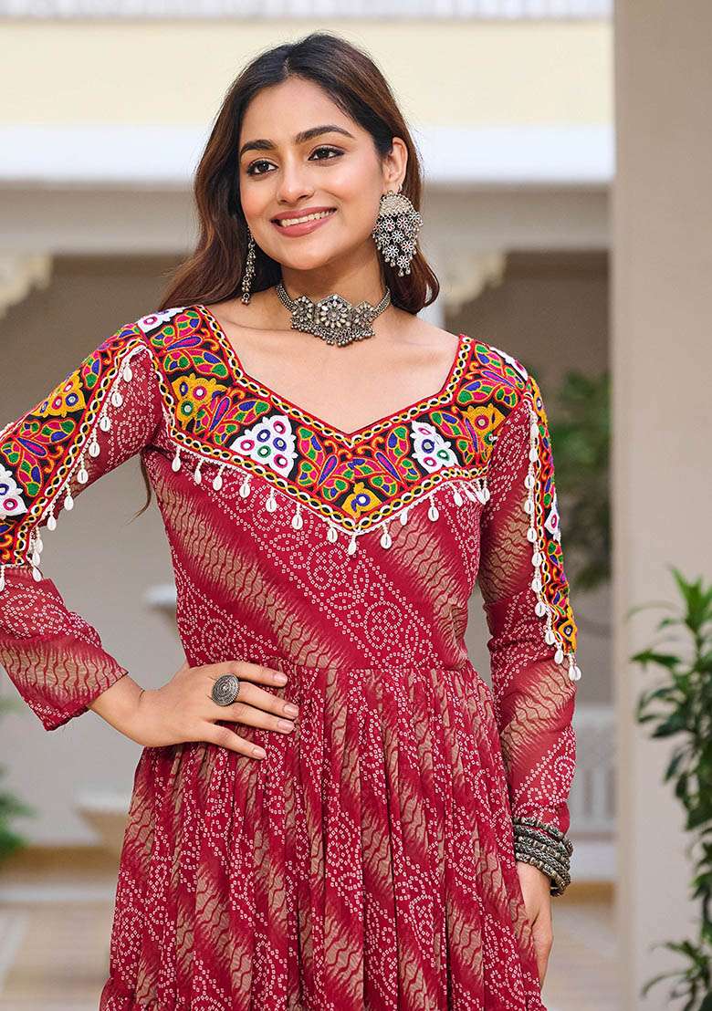 Multicolor Bandhani Georgette Anarkali - Indya