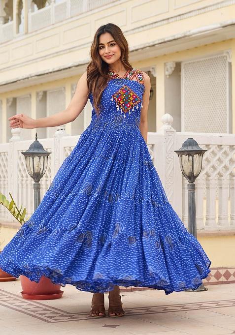 Blue Gamthi Work Georgette Gown