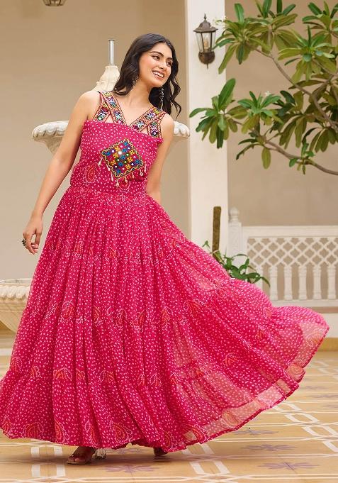 Pink Gamthi Work Georgette Gown