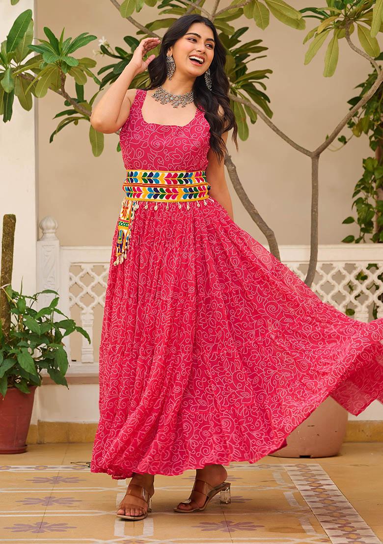 Pink Gamthi Work Georgette Gown - Indya