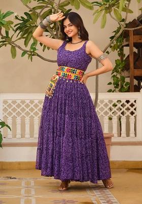 Purple Gamthi Work Georgette Gown