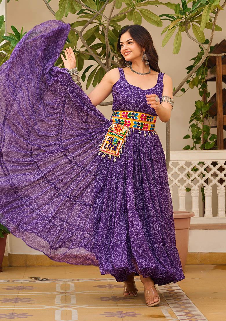 Purple Gamthi Work Georgette Gown - Indya